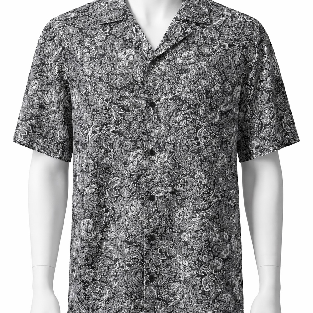 The Kooples Black White Paisley Camp Shirt Men’s L NWT Short Sleeve Viscose $175